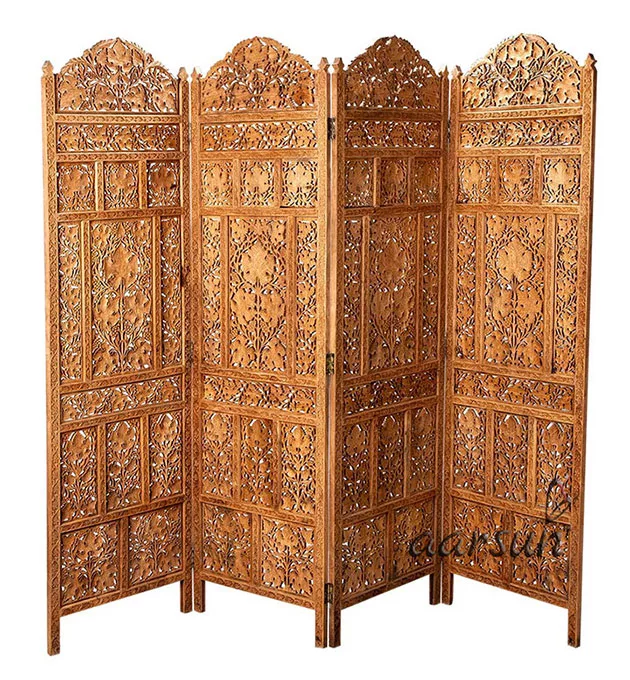 Leaves Carved Room Divider in Sheesham