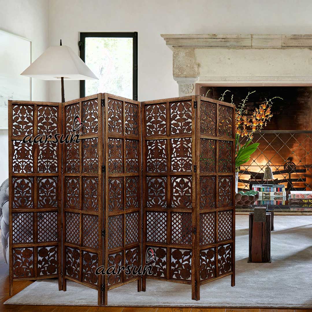 Room Divider 5 Panel in Mango Wood & MDF view 3
