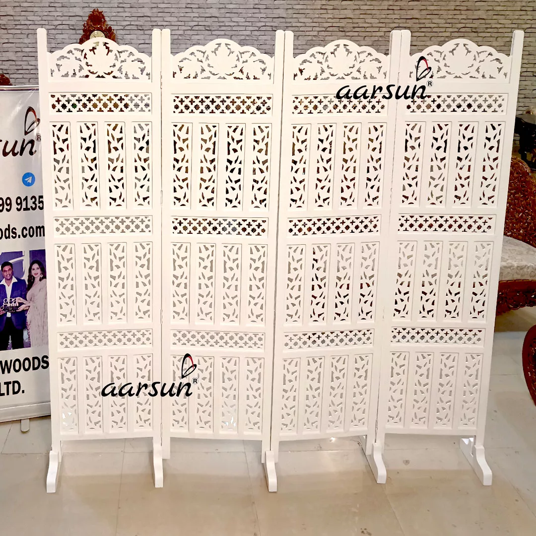 White Living Room Partition with Stands view 3